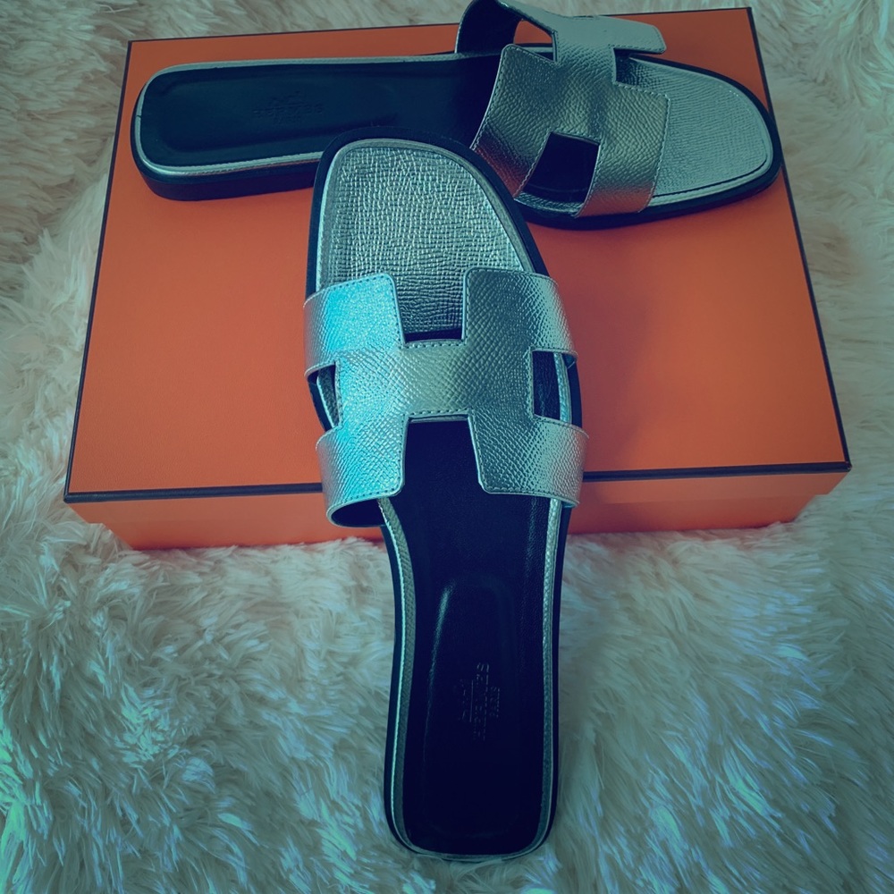 Hermes Argent Oran Sandals.